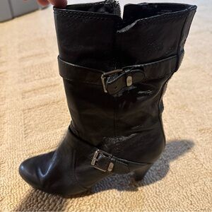 Anne Klein Black Heeled Boots with Buckle Detail